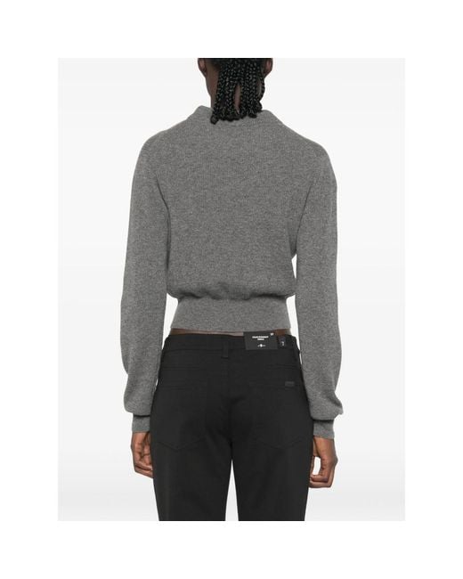 Malo Gray Ribbed-Knit Cropped Sweater