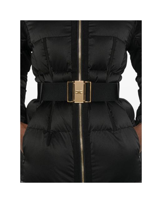 Elisabetta Franchi Black Belted Hooded Puffer Jacket