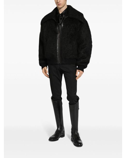 Dolce & Gabbana Black Faux-Fur Wool Coat for men