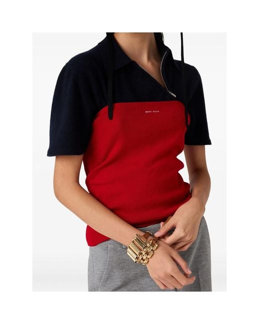Miu Miu Red Logo-Intarsia Top