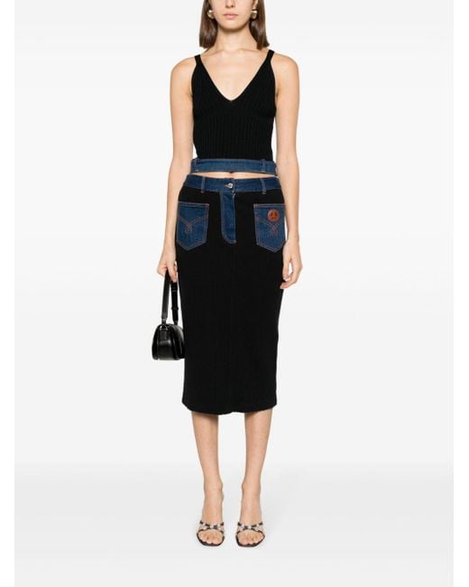 Moschino Jeans Black High-Waist Ribbed Pencil Skirt