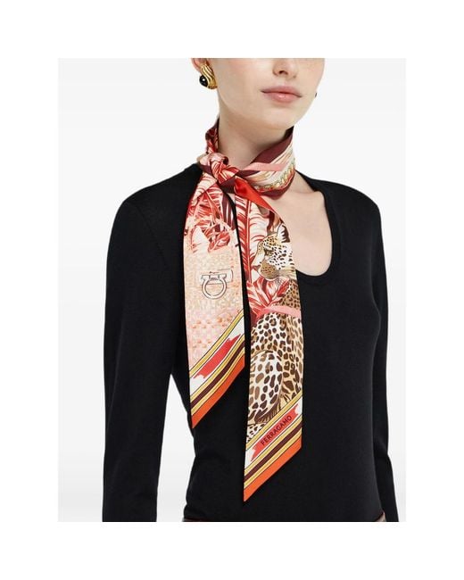 Ferragamo Red Feline-Print Bandeau Scarf