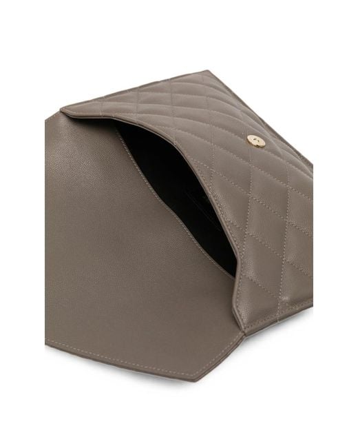 Saint Laurent Gray Cassandre Quilted Leather Clutch Bag