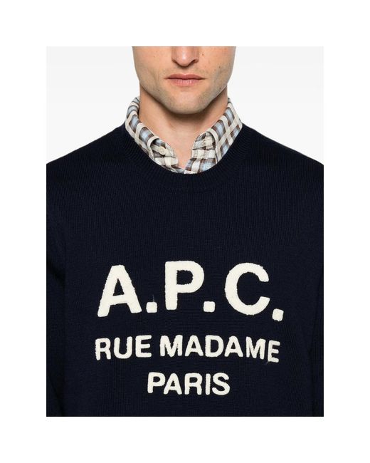 A.P.C. Blue A. P.C. Contrasting Logo Pullover Sweater for men