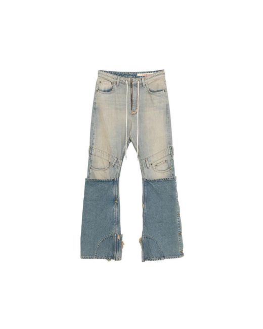 Secnd Slf Gray Patchwork-Panel Frayed Jeans for men