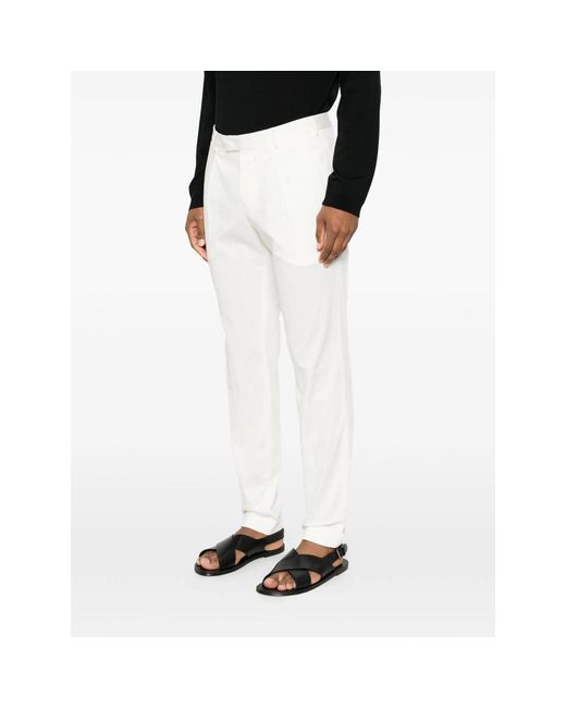 PT Torino White Pleated Turn-Up Trousers for men