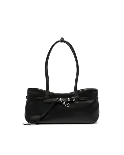 MARGE SHERWOOD Black Buckled Leather Shoulder Bag