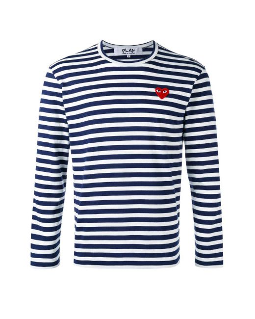 COMME DES GARÇONS PLAY Blue Heart Appliqué Striped T-Shirt for men