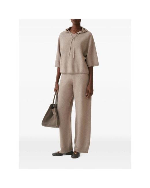 Fabiana Filippi Brown Drawstring-Fastening Elbow-Sleeve Hoodie
