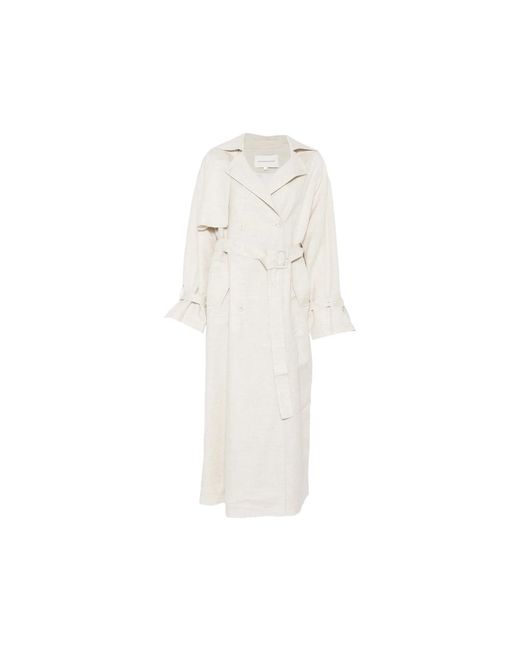 Viktoria Chan White Double-Breasted Belted Trench Coat