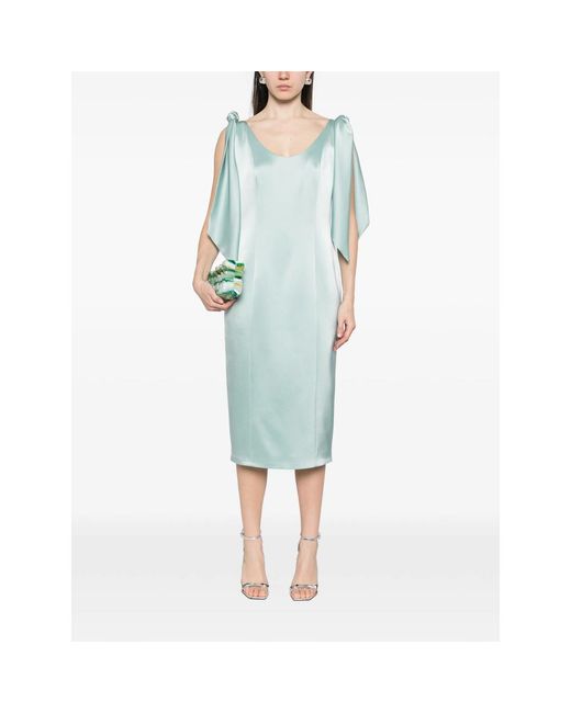 Fely Campo Blue Draped Midi Dress