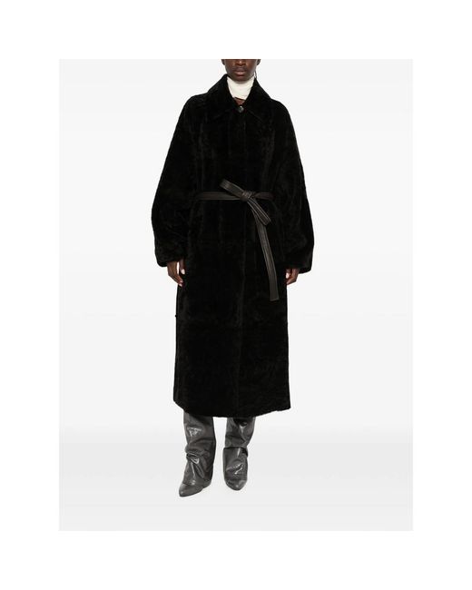 Blancha Black Belted Shearling Coat