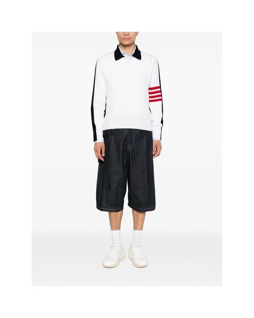Thom Browne Black 4-Bar Cable-Knit Polo Shirt for men