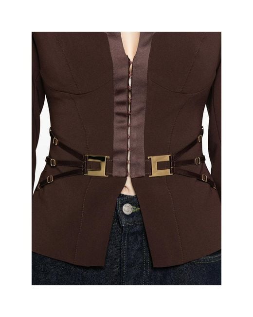 Elisabetta Franchi Brown Jacket With Satin Buckle Detail