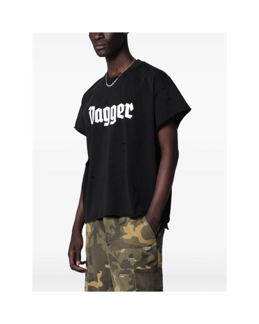 DAGGER Black Alles Gute Shrunk Ts Distressed Logo-Print T-Shirt for men