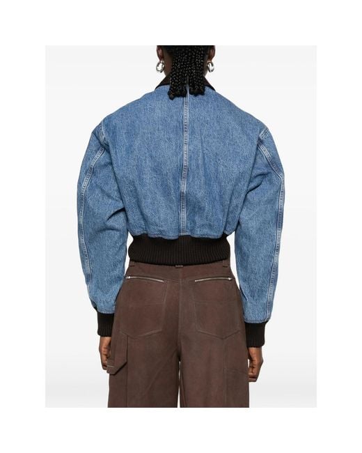 IRO Blue Cropped Contrast-Collar Jacket