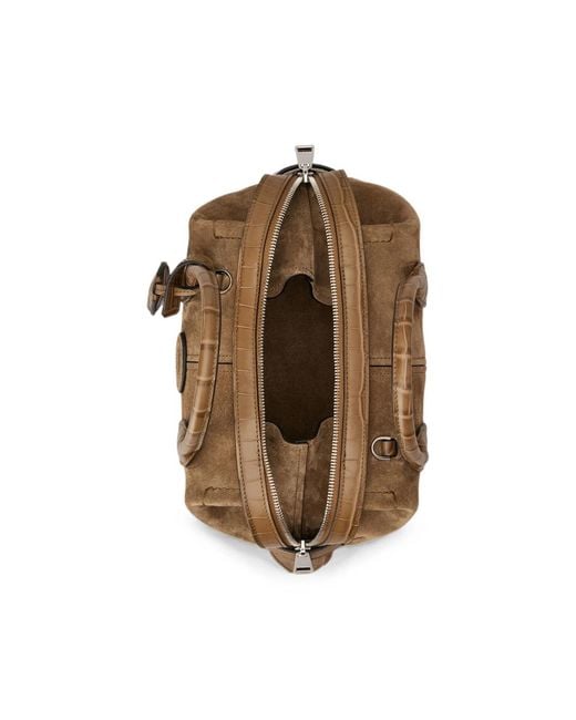 Tod's Brown Croc-Effect Panelled Suede Tote Bag