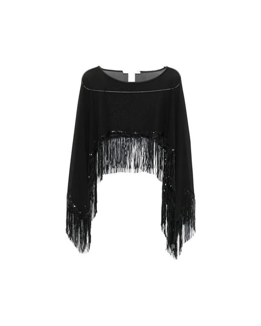 DE SANTIS Black Sequin-Embellished Fringed Cape