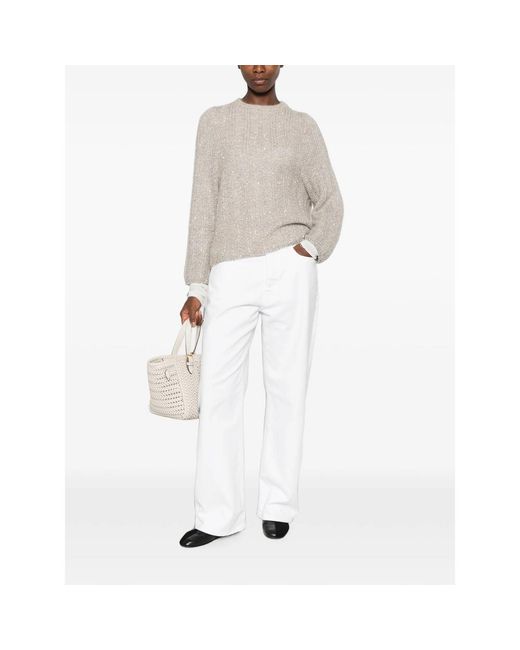 Panicale White Sequin-Embellished Ribbed-Knit Sweater