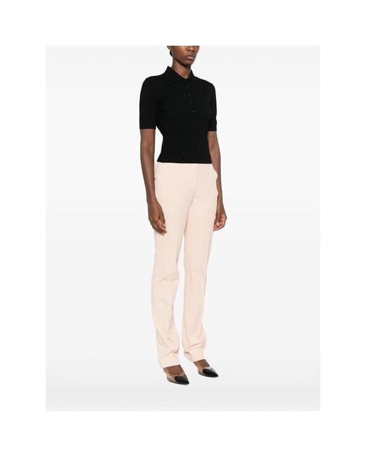 Elisabetta Franchi Black Ribbed-Knit Short-Sleeve Polo Shirt