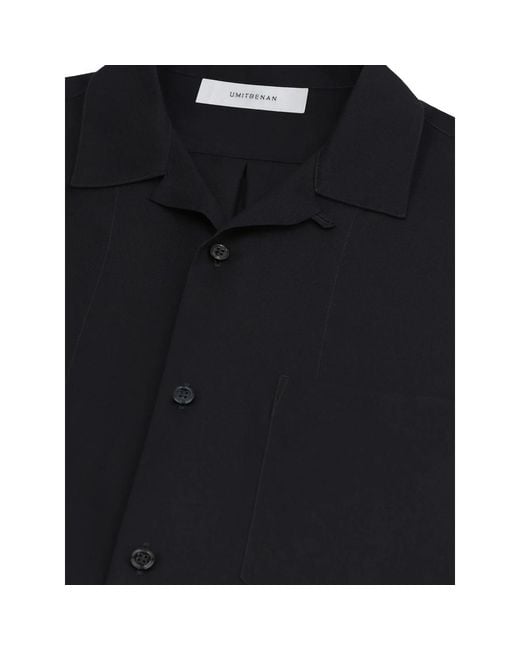 Umit Benan Black Havana Short-Sleeve Pocket-Detail Silk Shirt for men