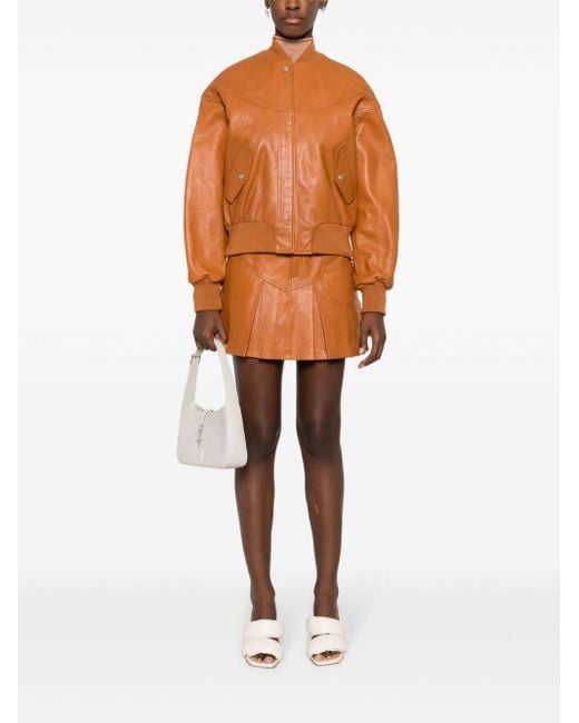 Trussardi Brown Box-Pleated Leather Miniskirt