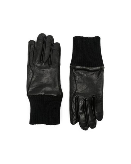 Rick Owens Black Ribbed-Cuff Leather Gloves for men