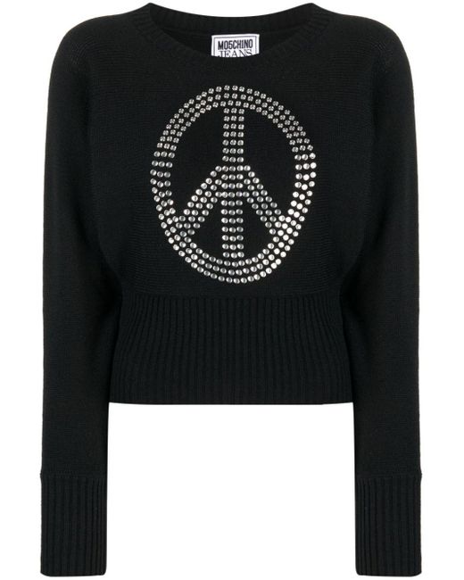 Moschino Jeans Black Studded Peace Symbol Sweater