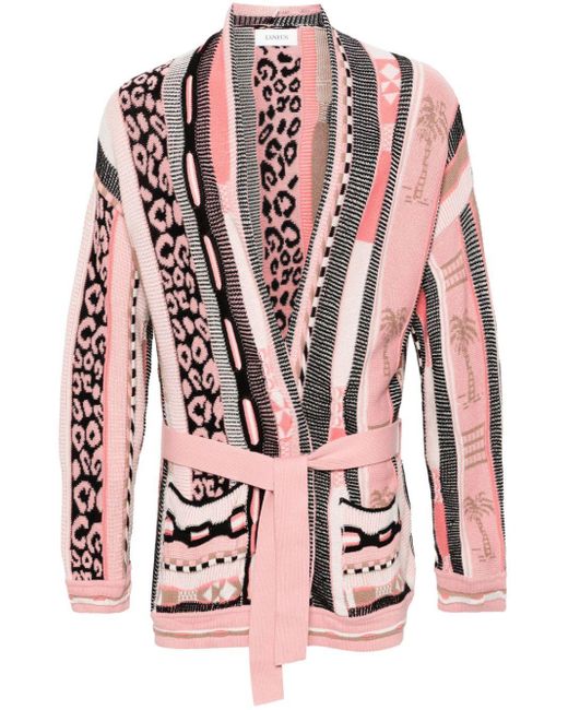Laneus Pink Patterned-Jacquard Cotton Cardigan for men