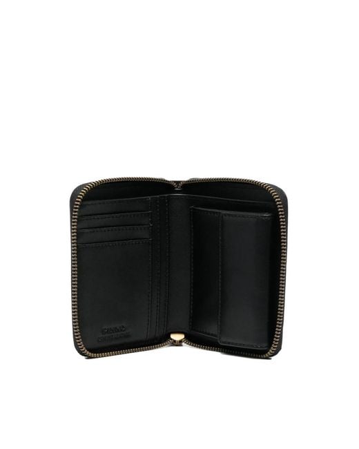 Pinko Black Calf Leather Wallet With Logo Plaque