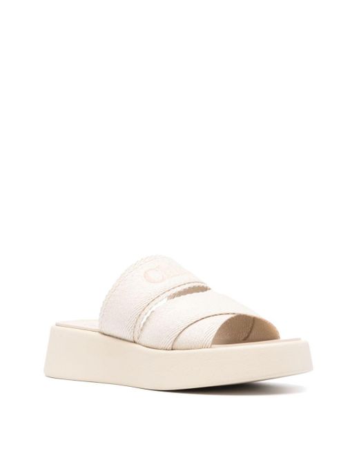 Chloé Natural Mila Embroidered-Logo Sandals