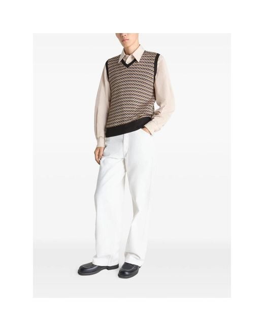 Lemaire Gray Patterned V-Neck Vest for men