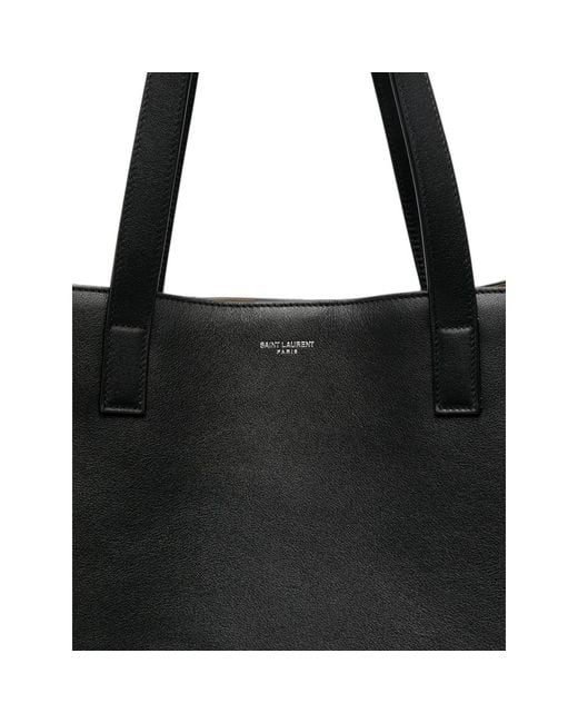 Saint Laurent Black Logo-Stamp Leather Tote Bag for men