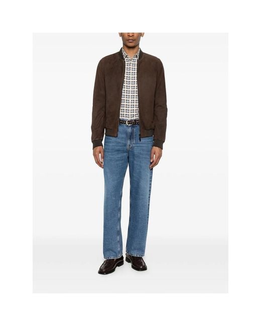 Moorer Brown Suede Bomber Jacket for men