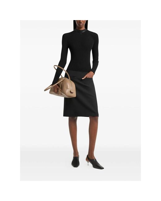 Courreges Black Vinyl-Collar Ribbed T-Shirt