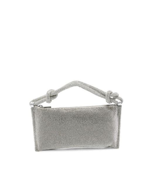 Cult Gaia Gray Crystal-Embellished Knotted Shoulder Bag