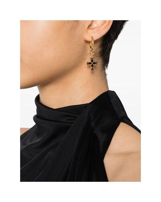 Dolce & Gabbana Metallic Cross-Pendant Hoop Earrings