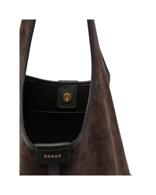 Soeur Black Delice Suede Leather Tote Bag