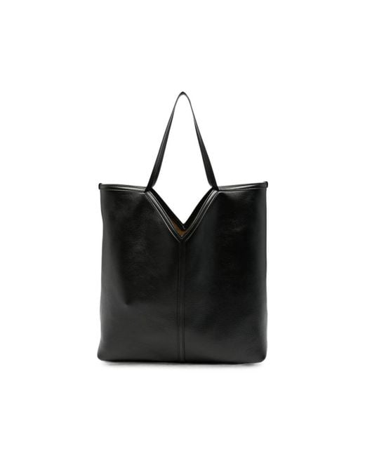 Saint Laurent Black V-Cut Leather Tote Bag for men