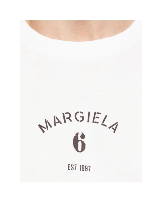 MM6 by Maison Margiela White Logo-Print T-Shirt for men
