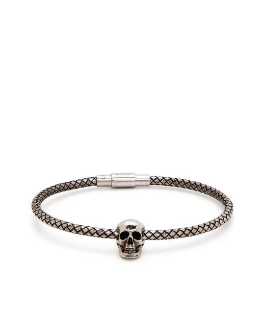 Alexander McQueen White Skull-Charm Woven Bracelet for men