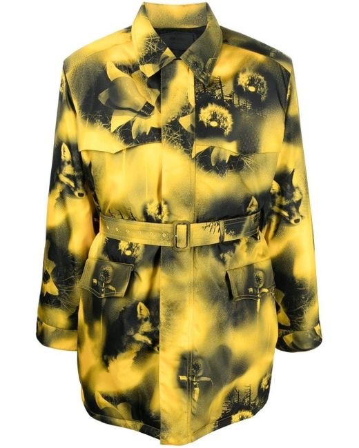 Prada Re-nylon Abstract-printed Parka Coat in Yellow for Men | Lyst