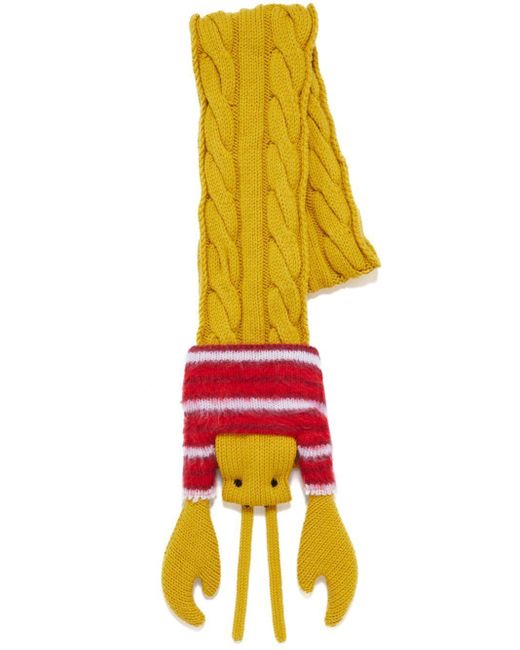 Marni Yellow Lobster-Motif Cable-Knit Scarf for men