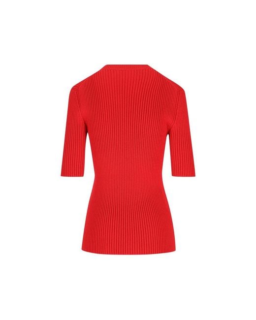 Prada Red Ribbed-Knit Short-Sleeve Sweater