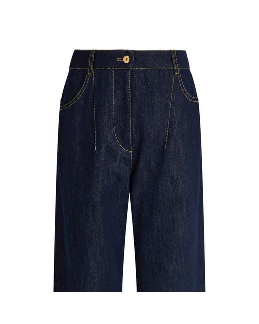 Patou Blue Boyfriend Contrast-Stitch Wide-Leg Jeans