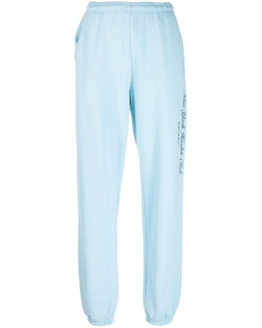 Sporty & Rich Blue Logo-Print Cotton Track Pants