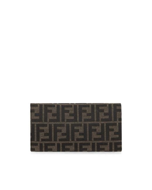Fendi Black Tube Continental Logo Chain Wallet