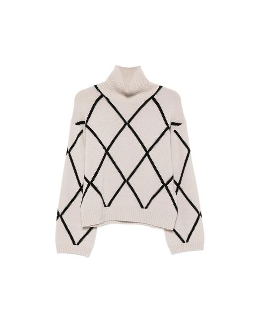 Allude Multicolor Argyle-Pattern Roll-Neck Sweater
