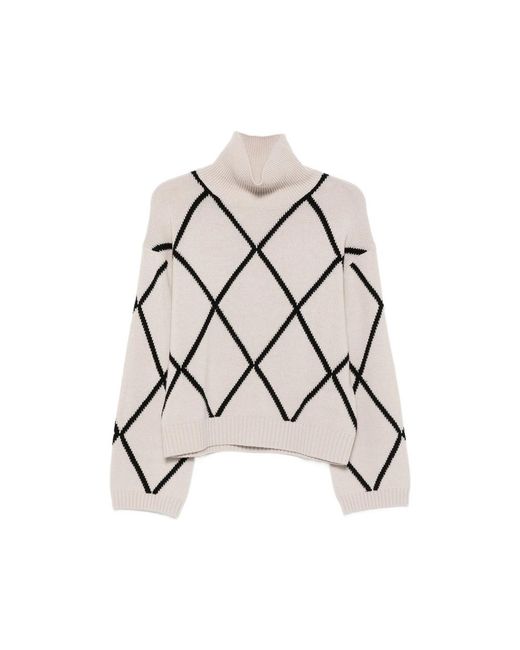 Allude Multicolor Argyle-Pattern Roll-Neck Sweater