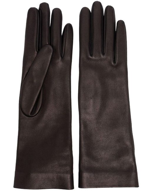 Saint Laurent Black Full-Finger Design Leather Gloves